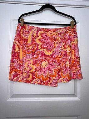 Sunsets & Sweet Tea Paisley Floral Print Faux Wrap Skirt Shorts Skort